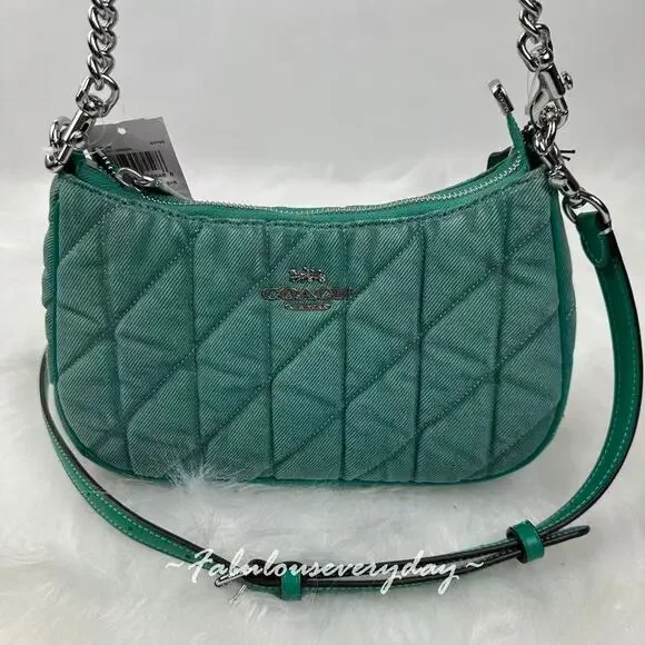 Coach Teri Shoulder Bag Crossbody In Quilted Denim/Green CBG86 NWT - Picture 2 of 10